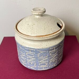 Maple Shadows Pottery Speckled Gray & Blue Large HONEY pot Farmhouse Country Vtg